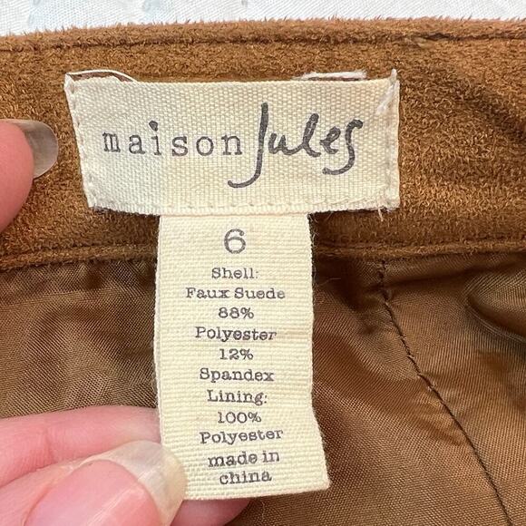 Maison Jules Womens Faux Suede Mini Skirt sz 6 Chestnut Brown Boho Cottagecore - Picture 5 of 6